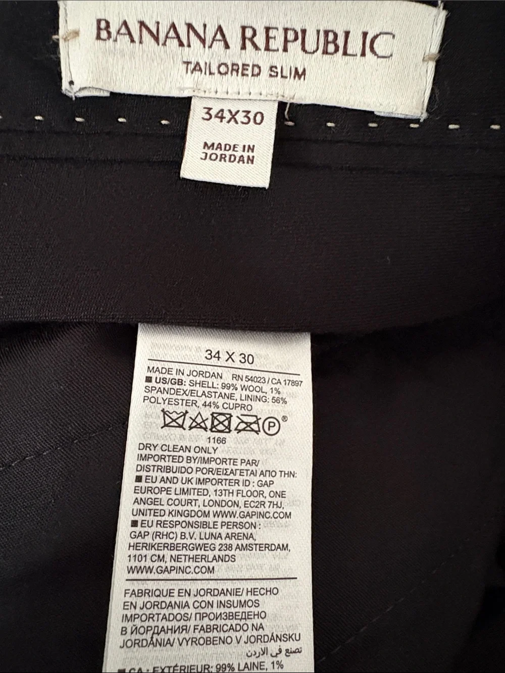 NWOT Banana Republic Signature Italian Hopsack Black Suit Pant Sz 34 x 30.